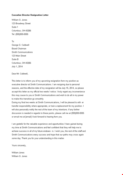 executive director resignation letter template
