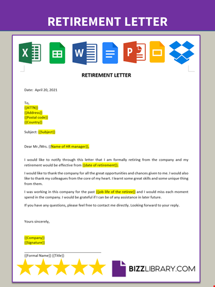 retirement letter sample template