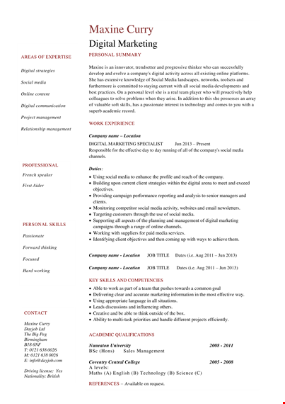 digital marketing professional resume template