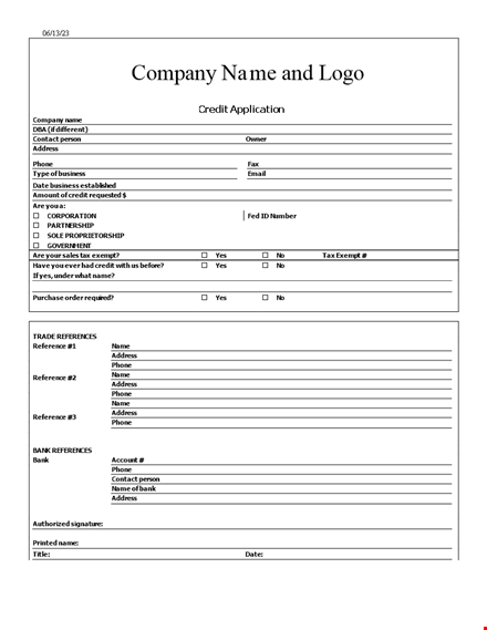 fill out our business credit application form | submit your credit & contact info template