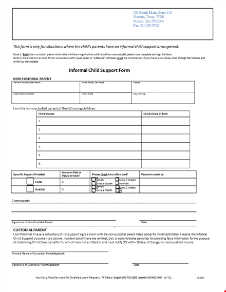 child support agreement: simplifying support for parents and custodial child template