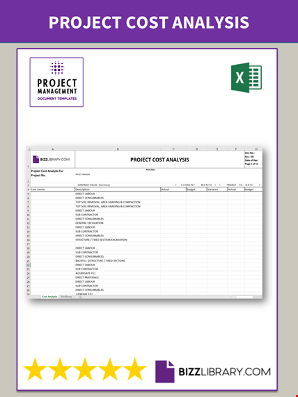 project cost analysis excel template