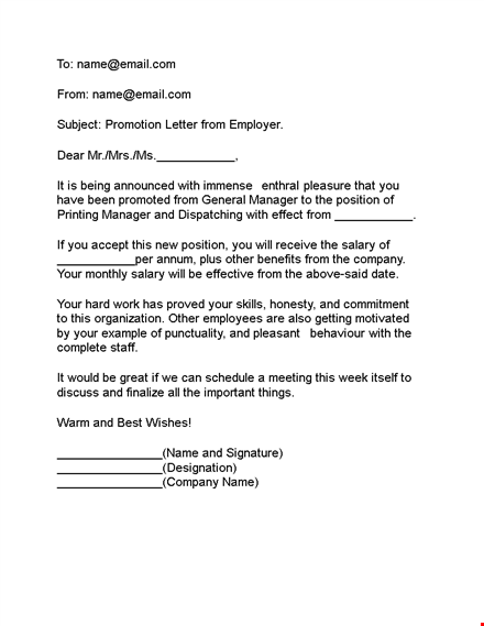 promotion letter template | customizable for managers via email template