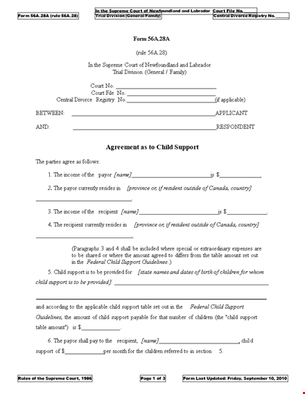 child support agreement: ensuring fair support payments for your child template