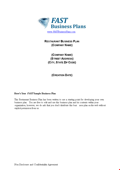 restaurant startup business plan template template