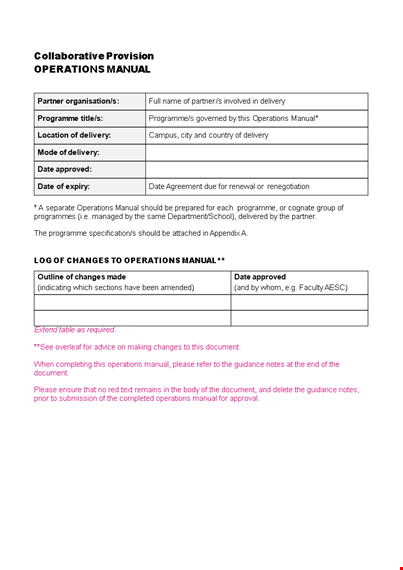 instruction manual template for university students: programme partner template