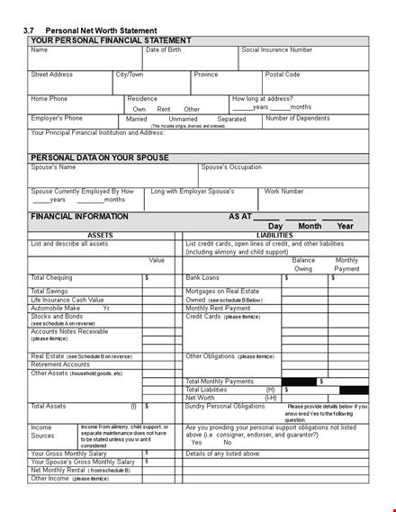 free personal financial statement template | monthly information for individuals and corporations template