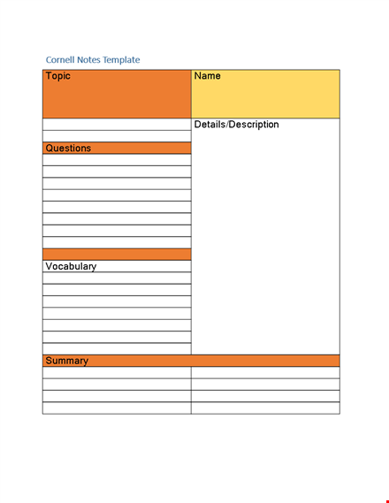 topic notes made easy with cornell notes template - download now template