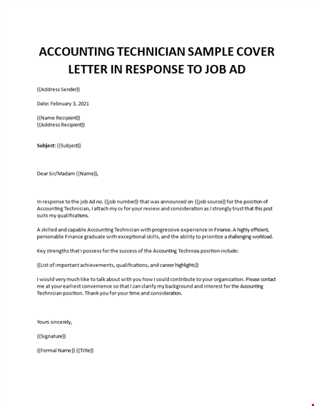 accounting technician cover letter template