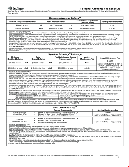 personal accounts fee schedule template