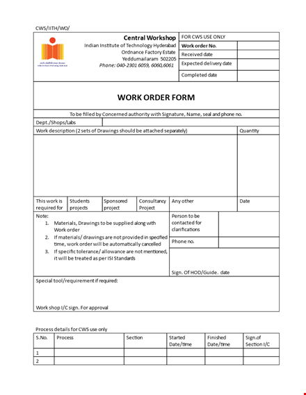 printable work order form template for easy order management | phone-friendly design template