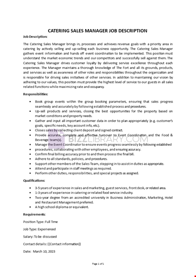 catering sales manager job description template