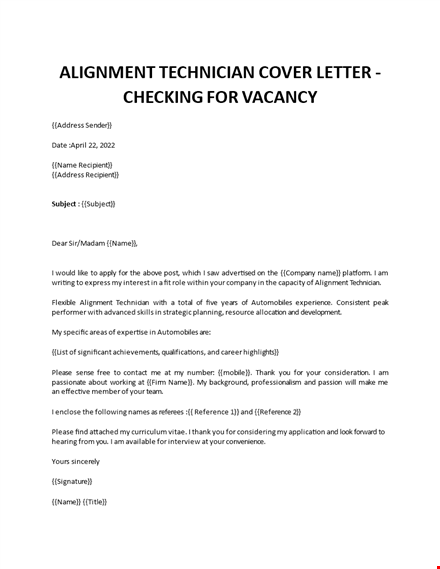 alignment technician application letter template