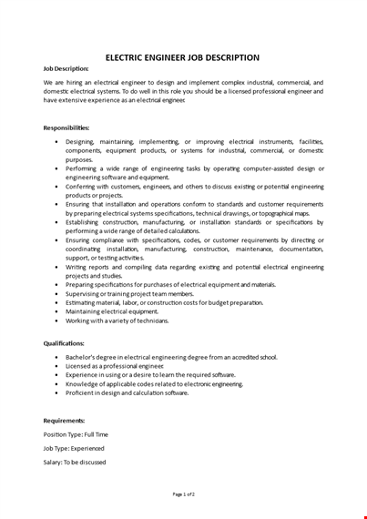 electric engineer job description template