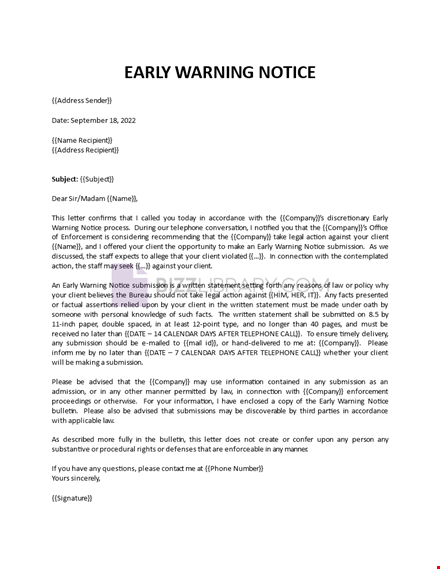 early warning notice template template