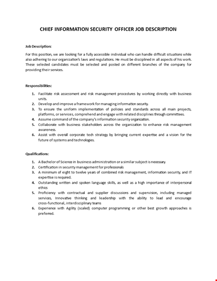 chief information security officer job description template