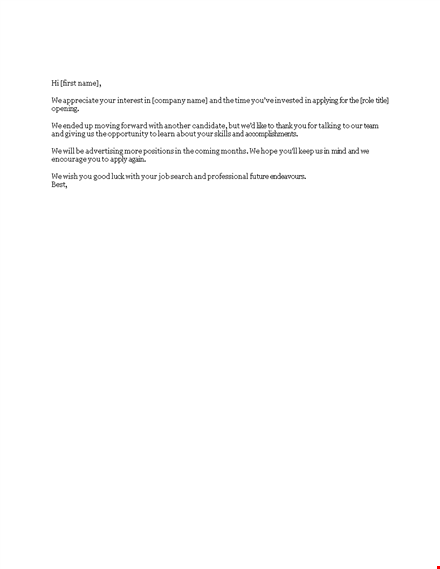recruiting rejection email template