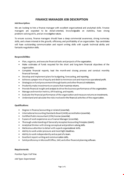 finance manager job description template