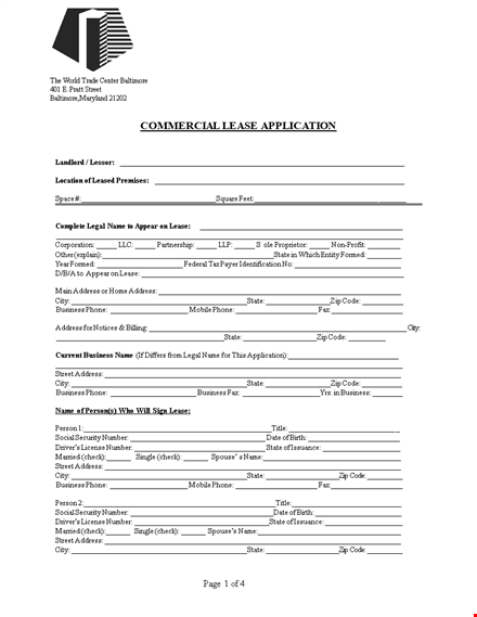 commercial real estate lease application form template