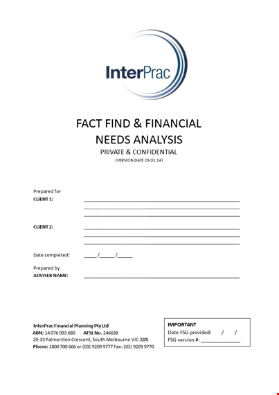 client section: financial needs analysis template template