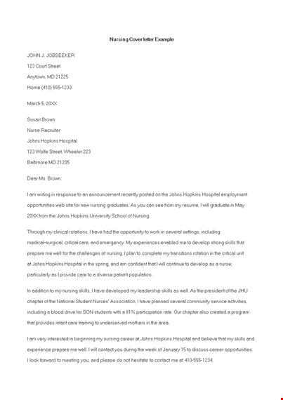 nursing cover letter example template