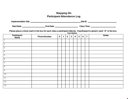 attendance log template for tracking participant attendance template