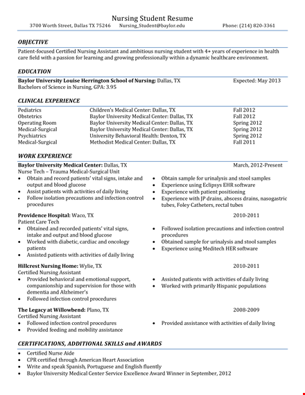 sample nursing student resume template template
