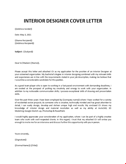 interior designer cover letter template