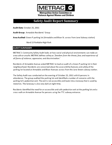 safety audit summary report template - improve pedestrian and parking safety in toronto template