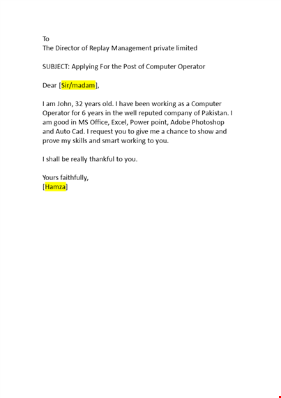 application for computer operator post template