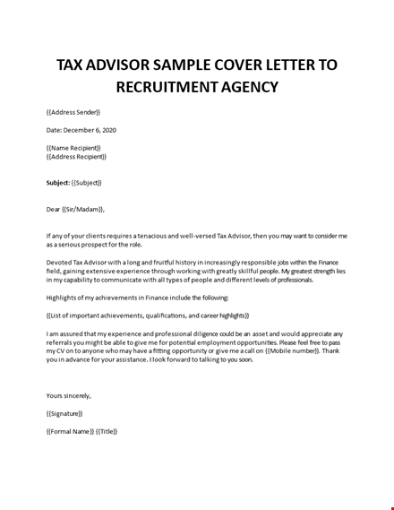 tax advisor cover letter template