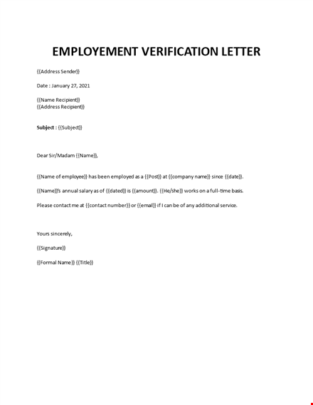 letter of employment verification template