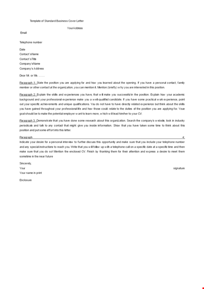 standard business cover letter template template