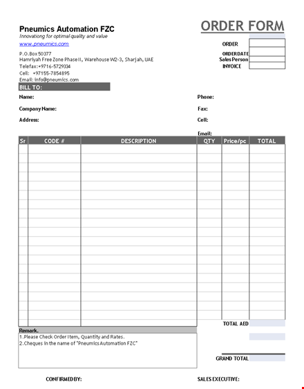simple order form template template