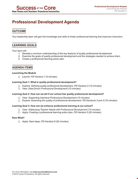 professional learning agenda template