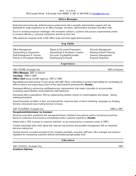 manager resume sample doc template