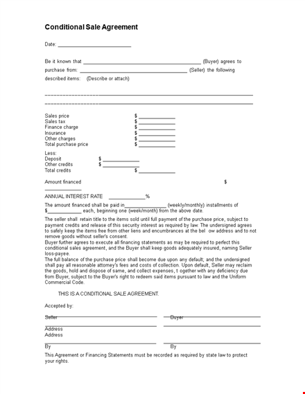 conditional sales agreement template word document template