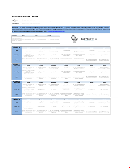social media editorial calendar template template
