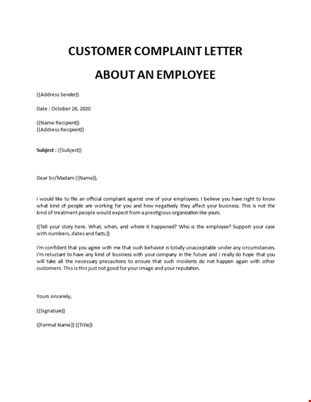 customer complaint letter about an employee template
