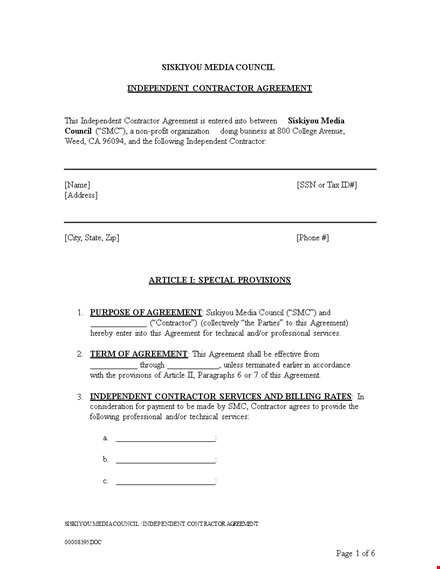 independent contractor agreement - clear terms & conditions for contractors template