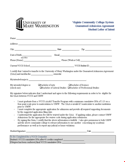 sample letter of intent for bachelor students template