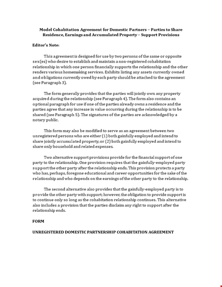 cohabitation agreement template for domestic partners template