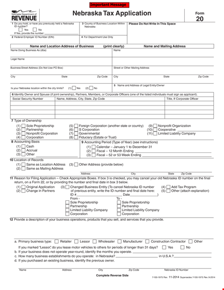 income tax job application form - sales & income | nebraska template