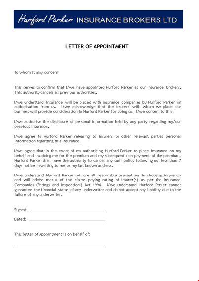 company agent appointment letter template template