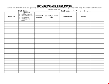 sample log sheet for hotline - keep track of referrals template