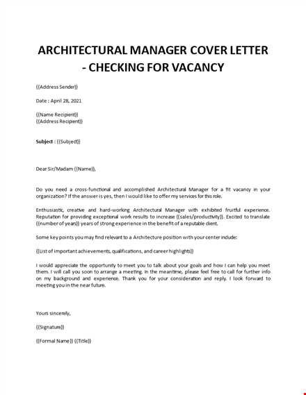 architectural manager cover letter template