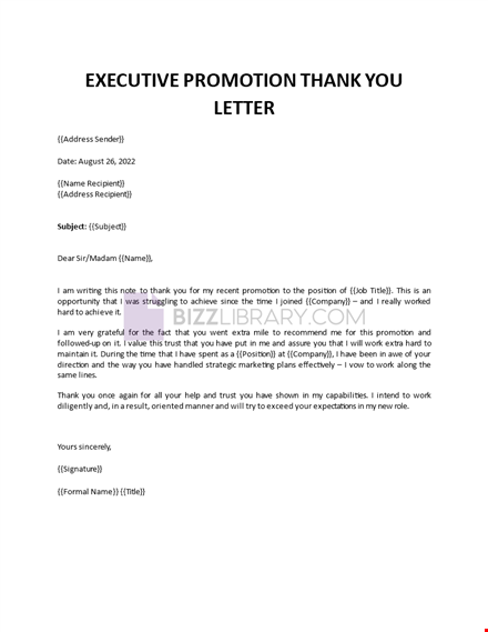 executive promotion thank you letter template