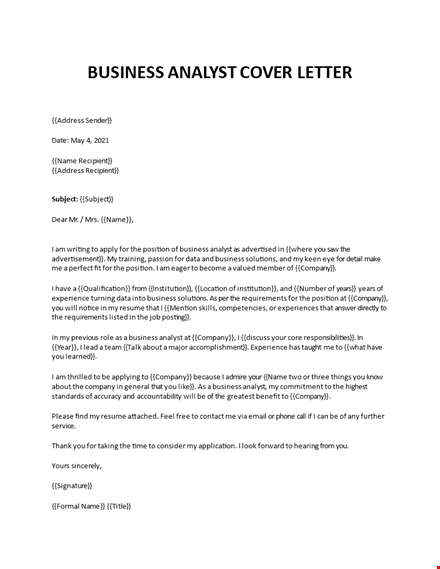 business analyst cover letter template
