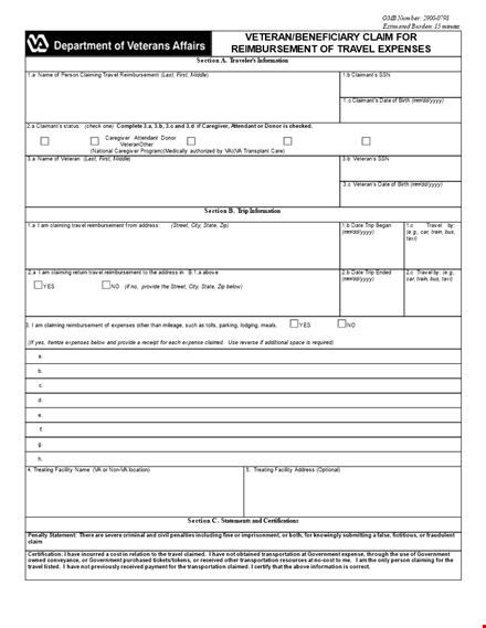 complete your reimbursement form for travel - information for veterans template