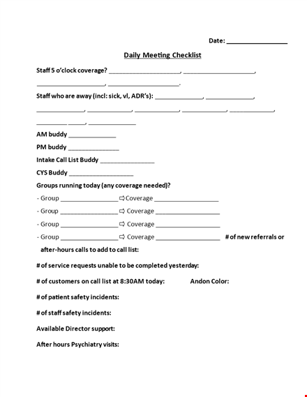 daily meeting checklist template template